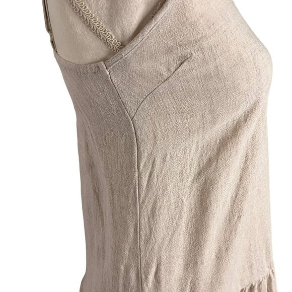 LA HEARTS Sz Sm Linen Blend adjust Spaghetti Strap Mini Dress Ruffle Hem Boho - Picture 6 of 12
